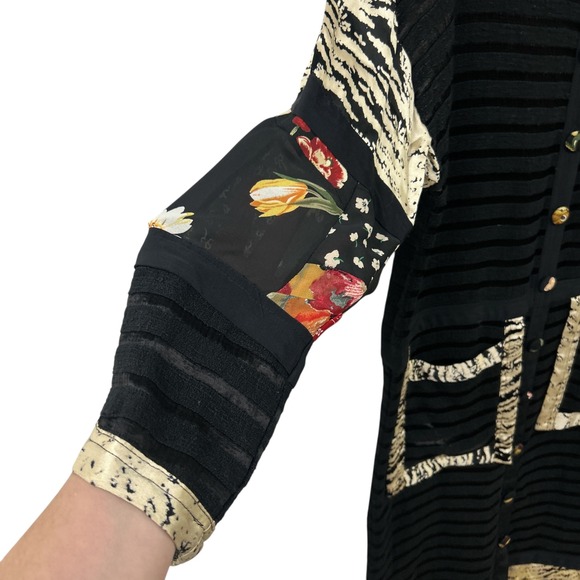 Long Patchwork Cardigan Zebra Print Mixed Fabric Black L Art to Wear Statement - Picture 2 of 10